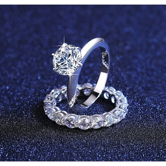 Certified 2ct. t.w. Diamond Moissanite Wedding Ring Set NEW - Picture 3 of 8